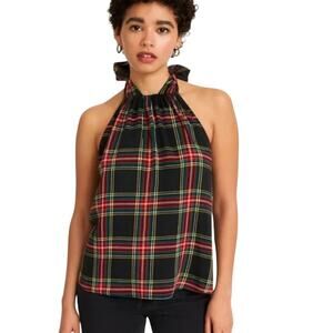 J. Crew High Neck Halter Top Stewart Chiffon Plaid Print 8